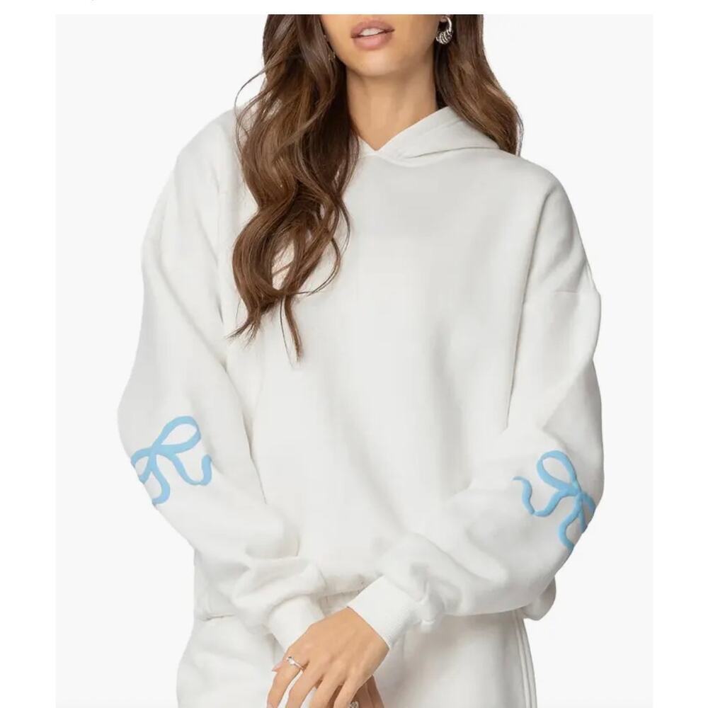 Edikted White with Blue Bow Hoodie Size S